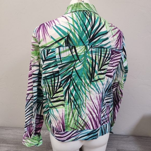 Margaret Frances Floral Top Jacket Size 14 Linen Button Purple‎ Lime Teal Tones - Picture 2 of 11